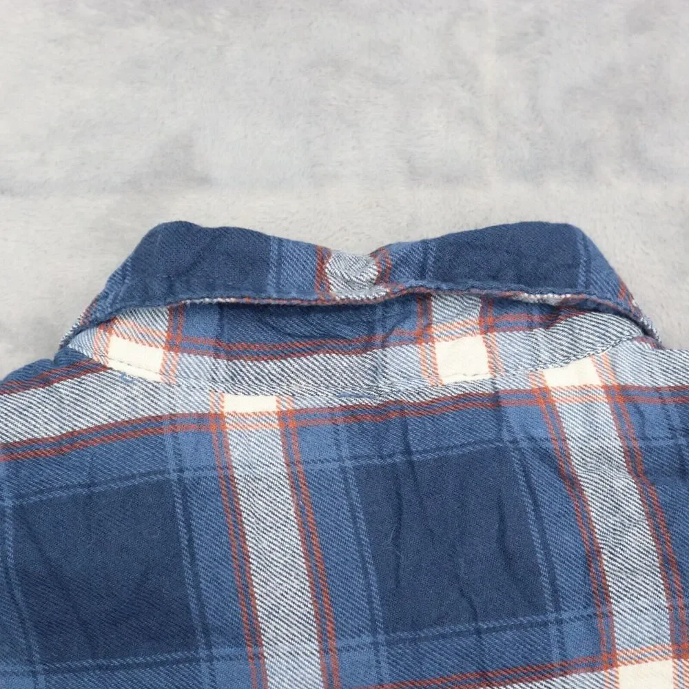 Wrangler Shacket Mens Large Blue Plaid Quilted Flannel Shirt Jacket Button Up